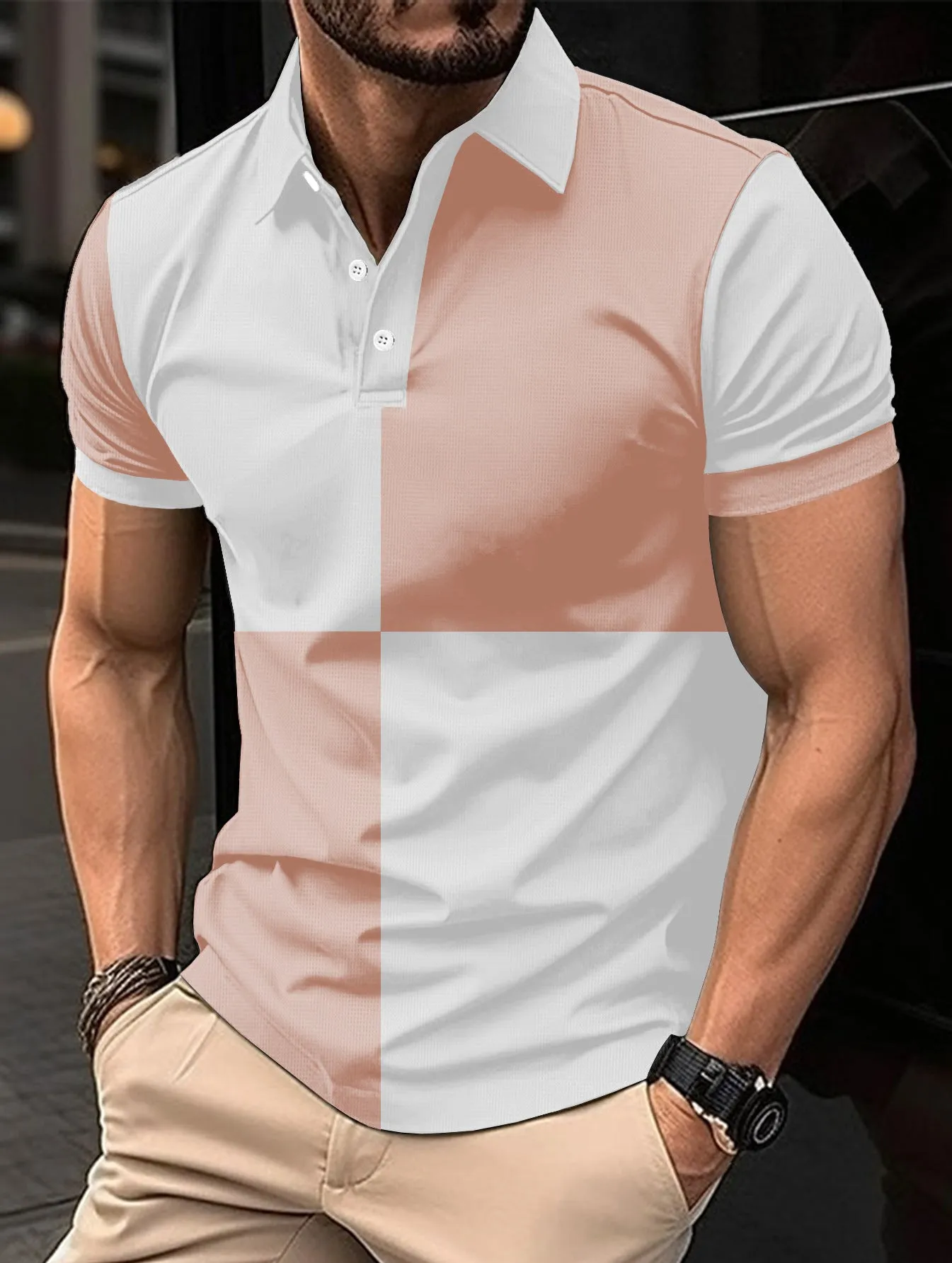 Men’s Casual Sports Polo Shirt with Color Stitching