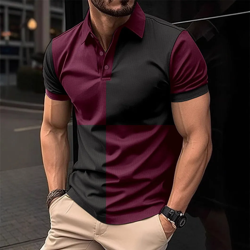 Men’s Casual Sports Polo Shirt with Color Stitching