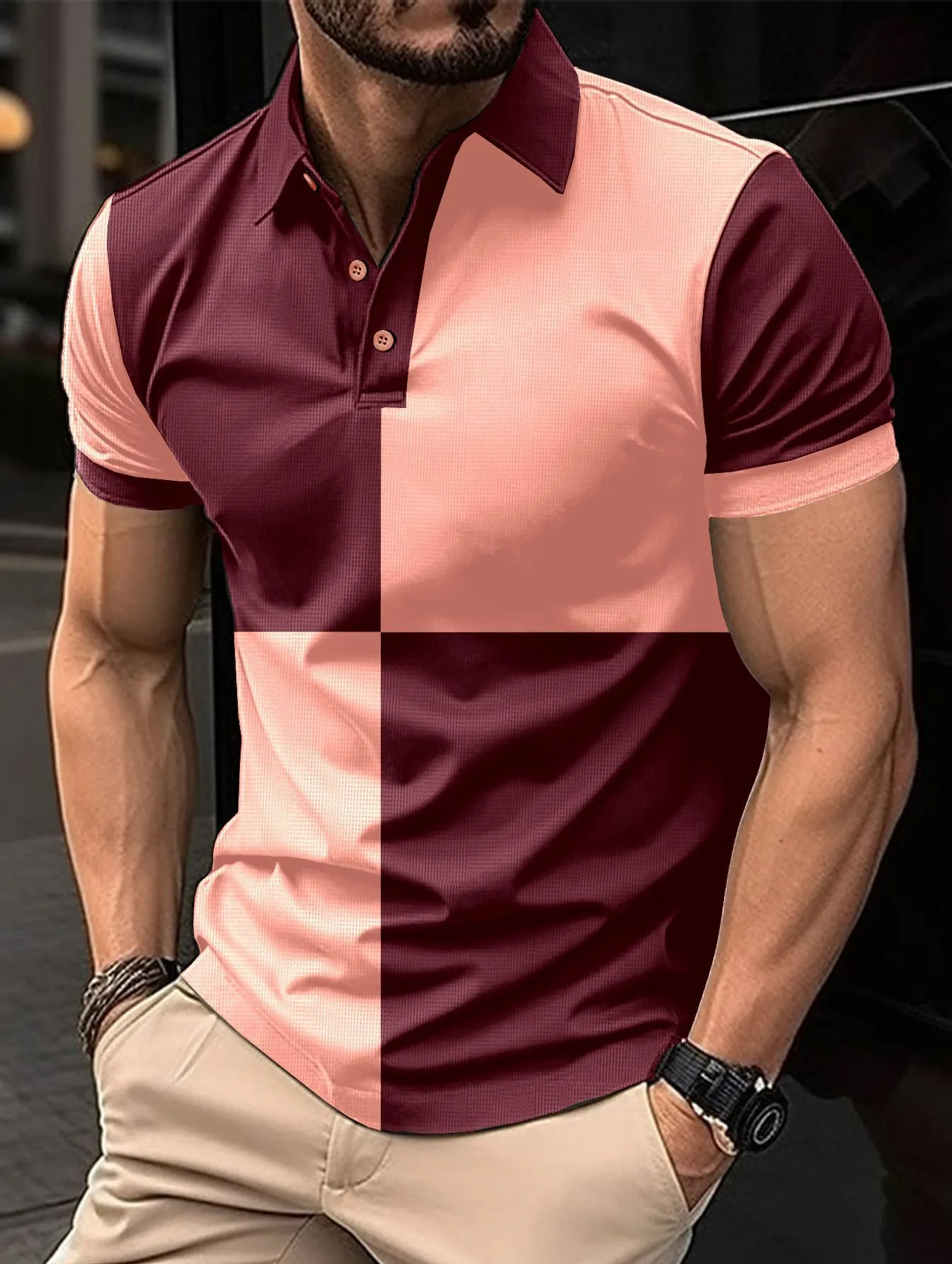 Men’s Casual Sports Polo Shirt with Color Stitching