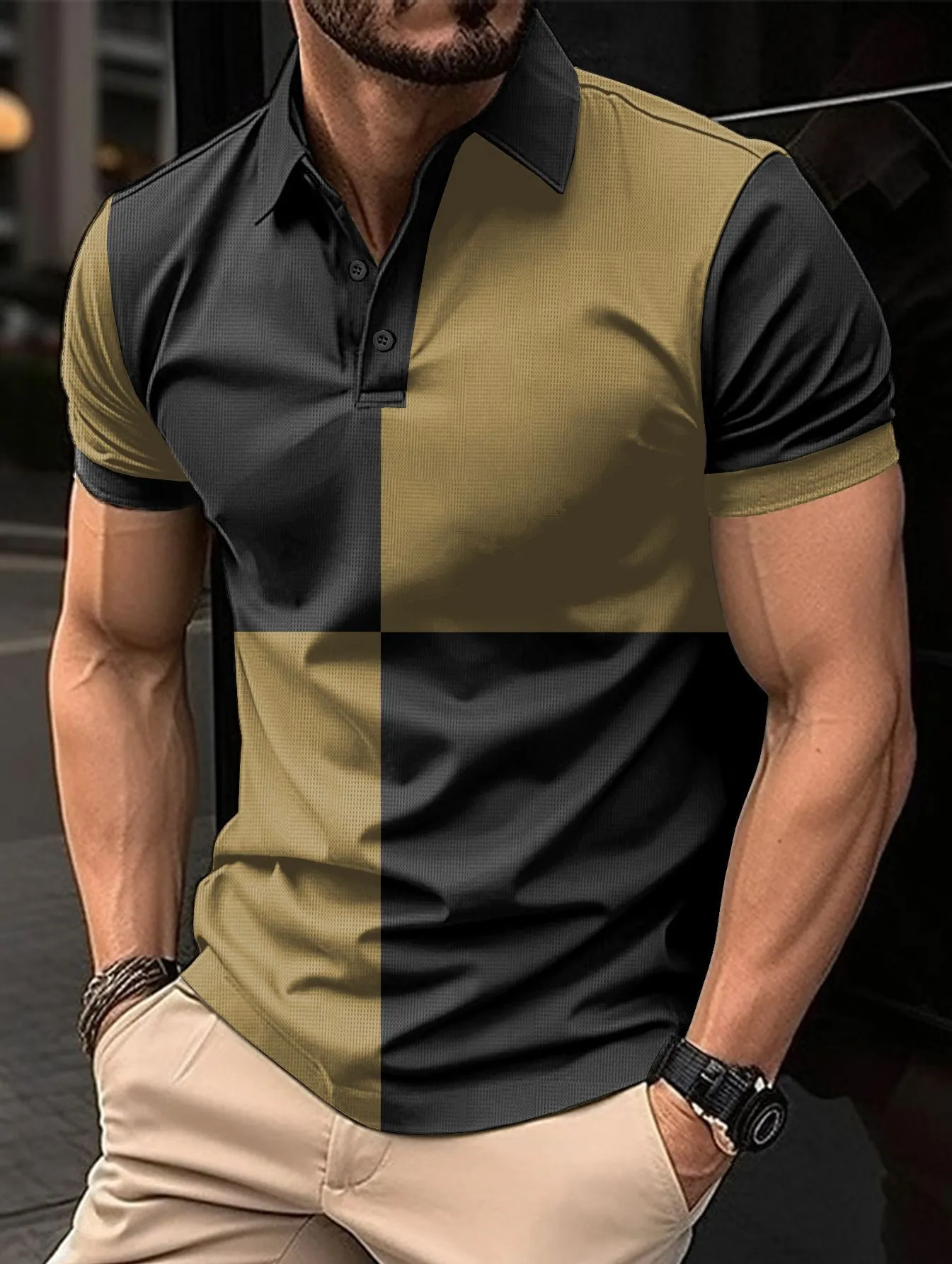 Men’s Casual Sports Polo Shirt with Color Stitching