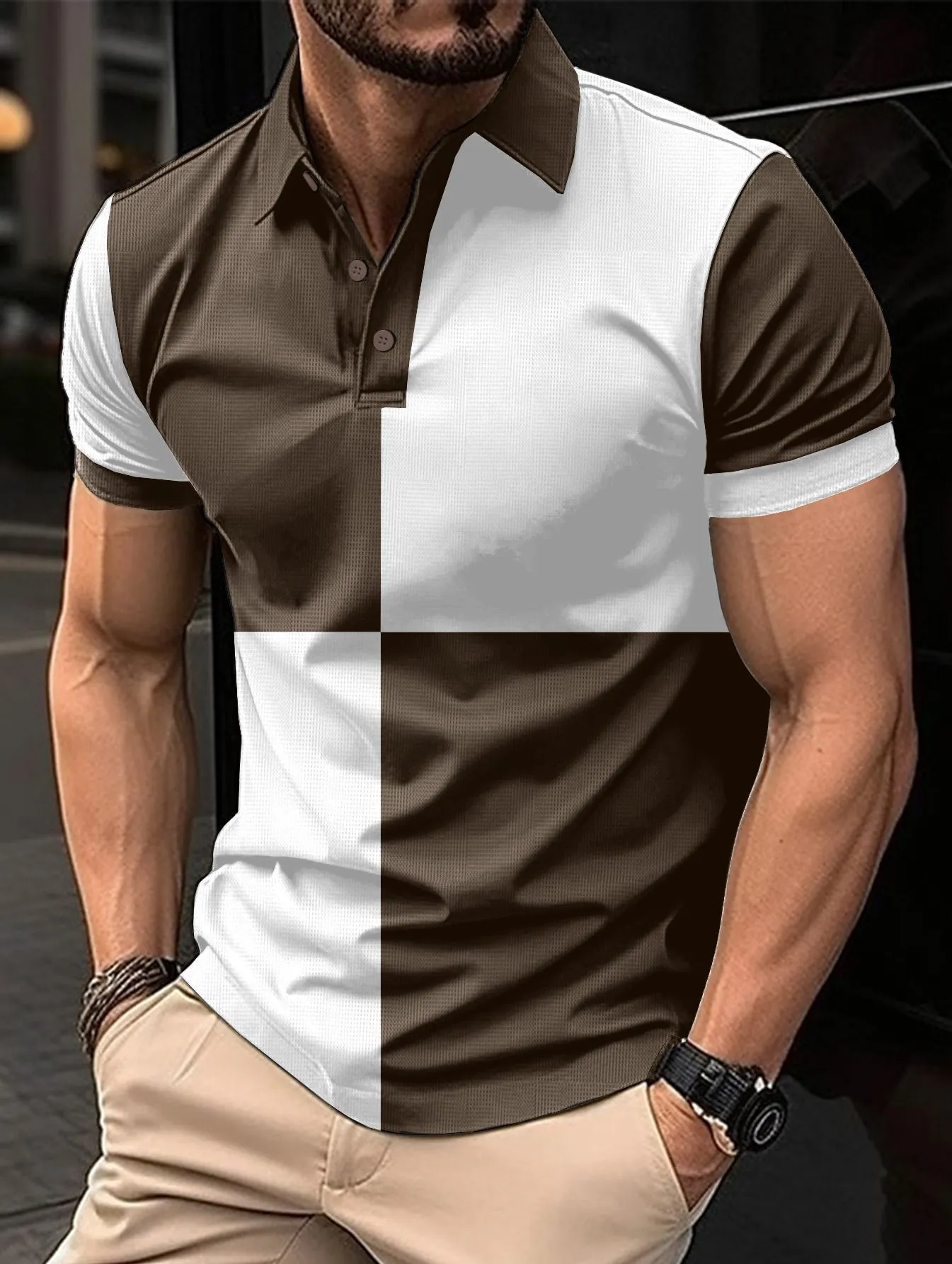 Men’s Casual Sports Polo Shirt with Color Stitching