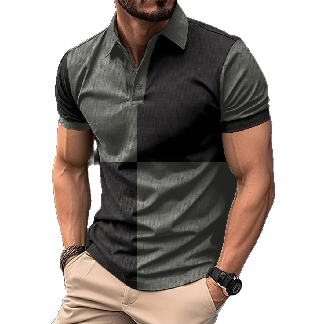 Men’s Casual Sports Polo Shirt with Color Stitching