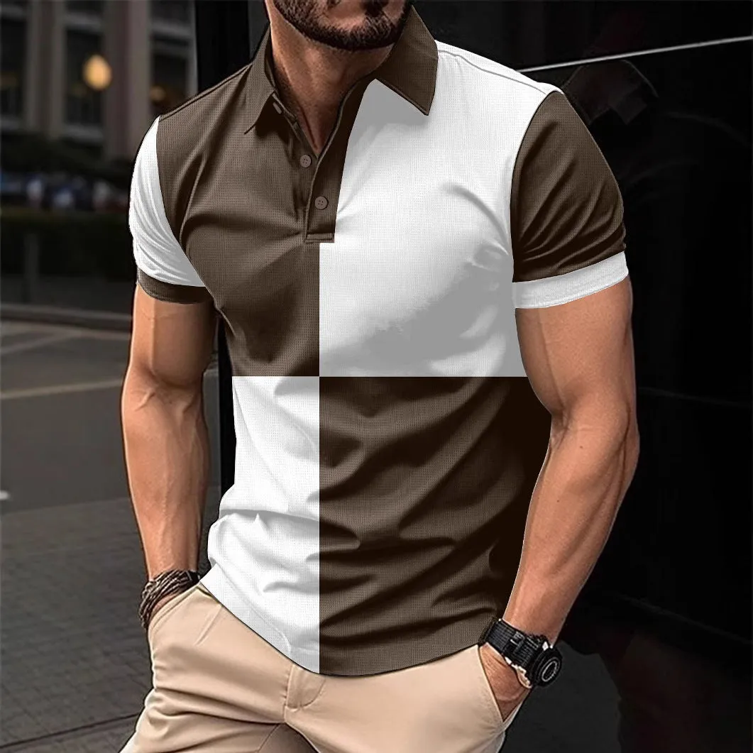 Men’s Casual Sports Polo Shirt with Color Stitching