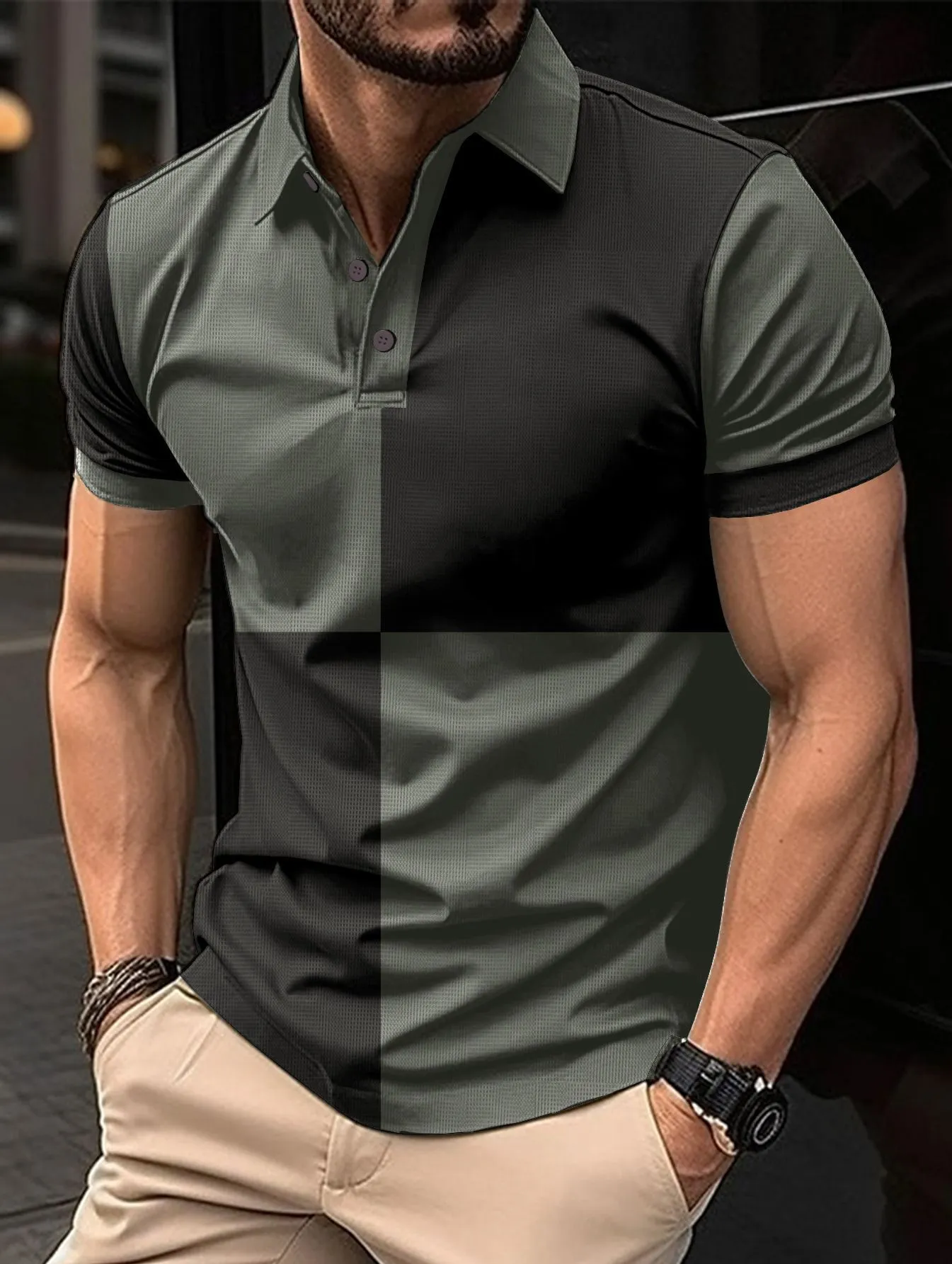 Men’s Casual Sports Polo Shirt with Color Stitching