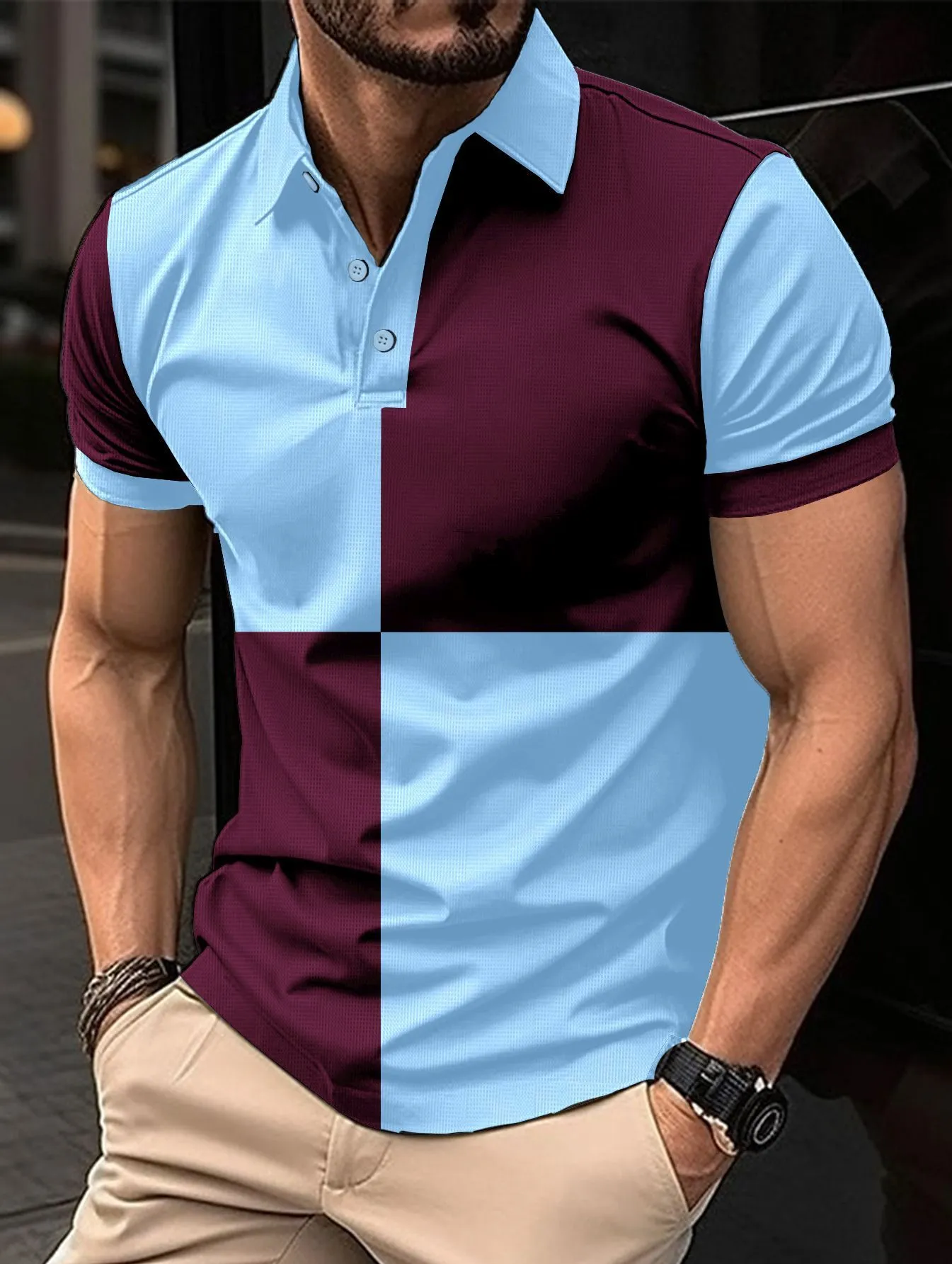 Men’s Casual Sports Polo Shirt with Color Stitching