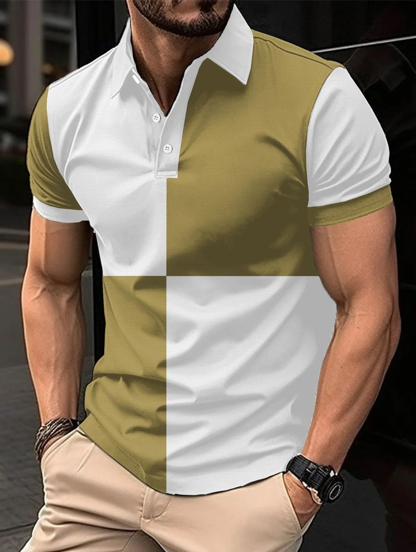 Men’s Casual Sports Polo Shirt with Color Stitching