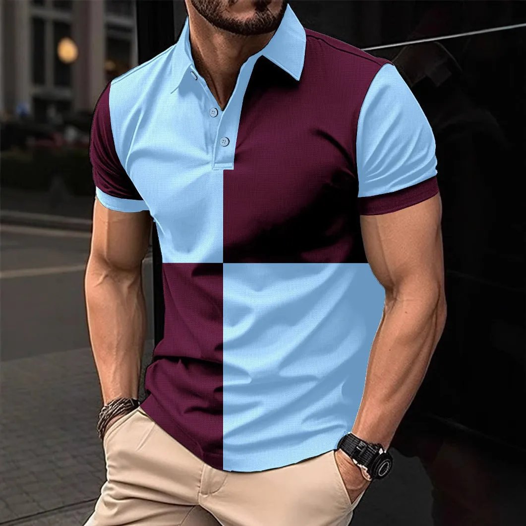 Men’s Casual Sports Polo Shirt with Color Stitching
