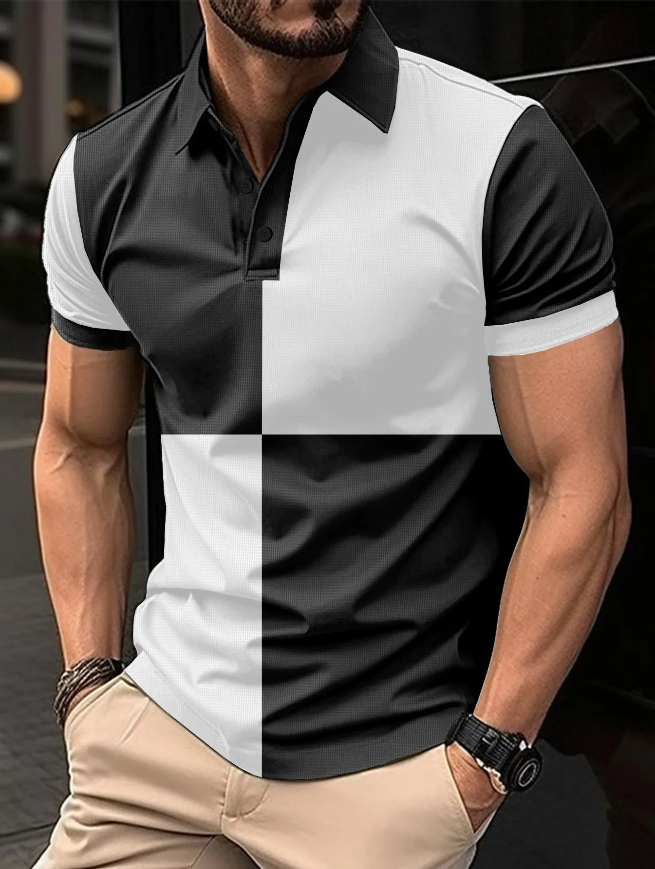 Men’s Casual Sports Polo Shirt with Color Stitching