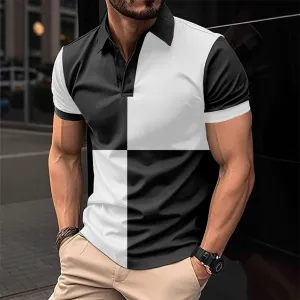 Men’s Casual Sports Polo Shirt with Color Stitching