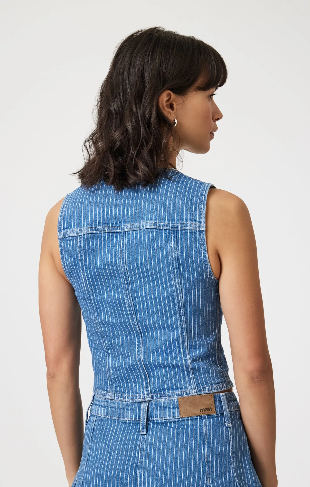 MERLIN VEST IN BLUE STRIPE DENIM
