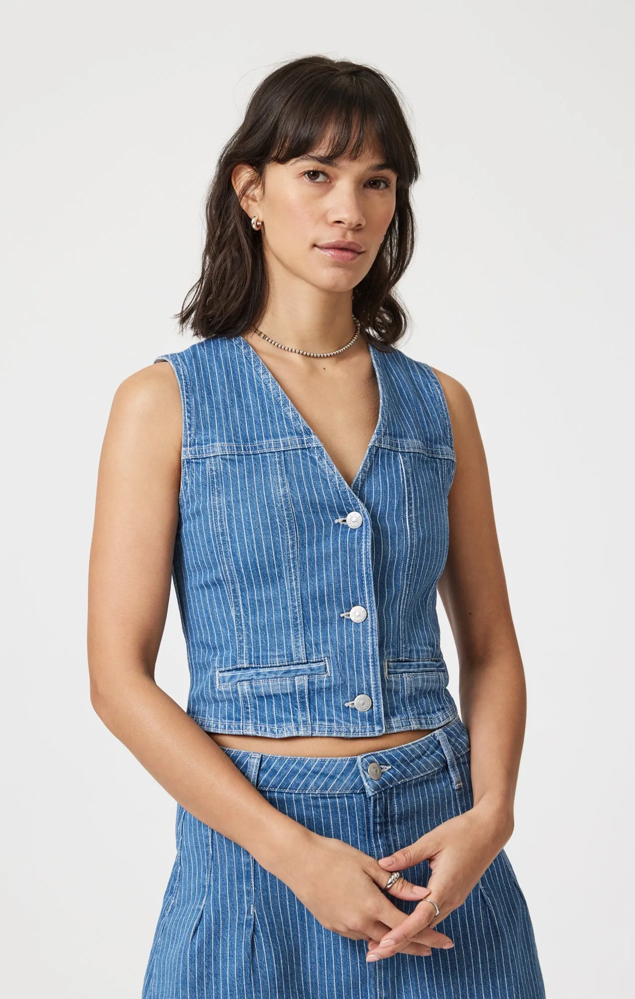 MERLIN VEST IN BLUE STRIPE DENIM
