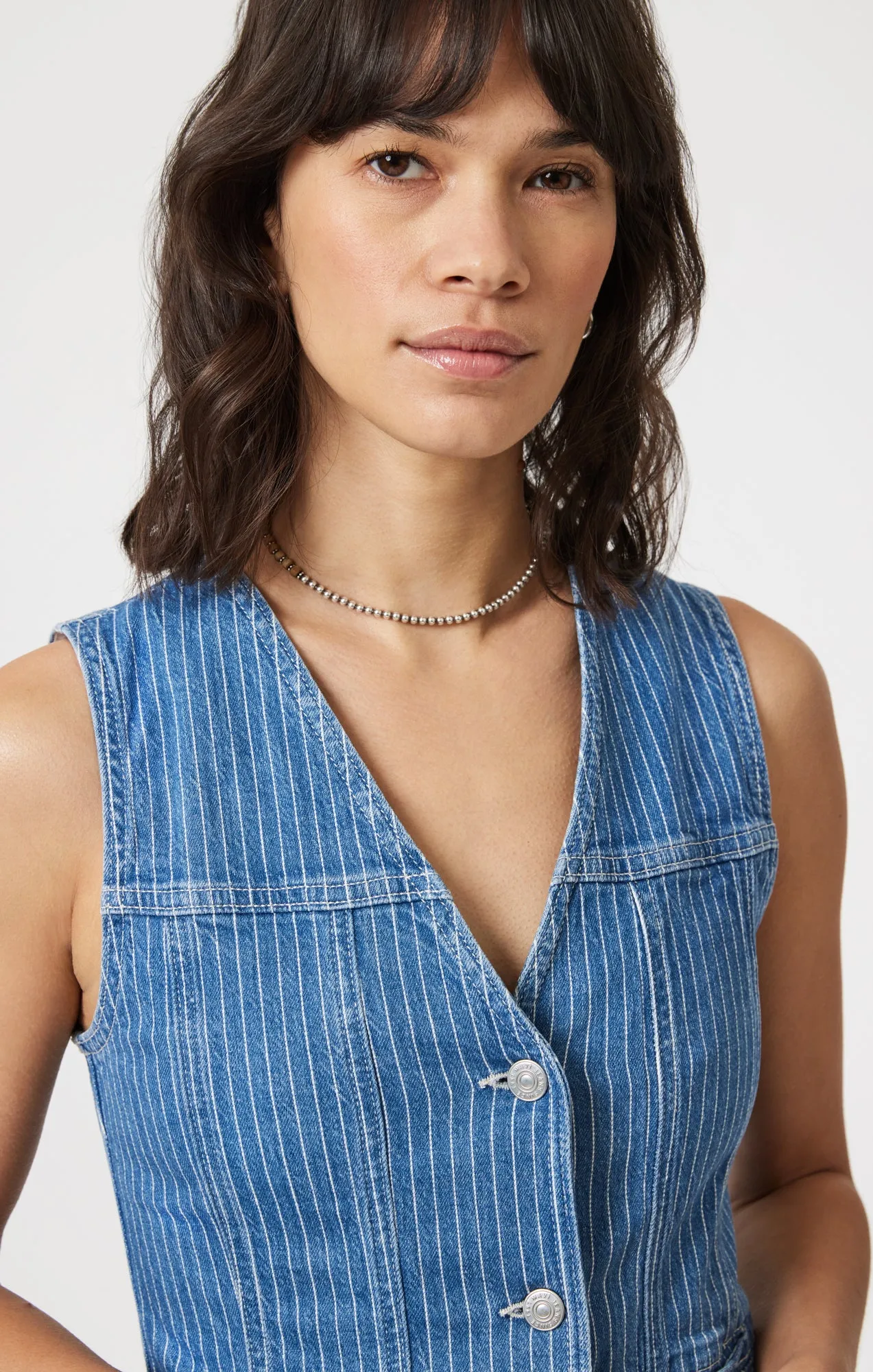 MERLIN VEST IN BLUE STRIPE DENIM