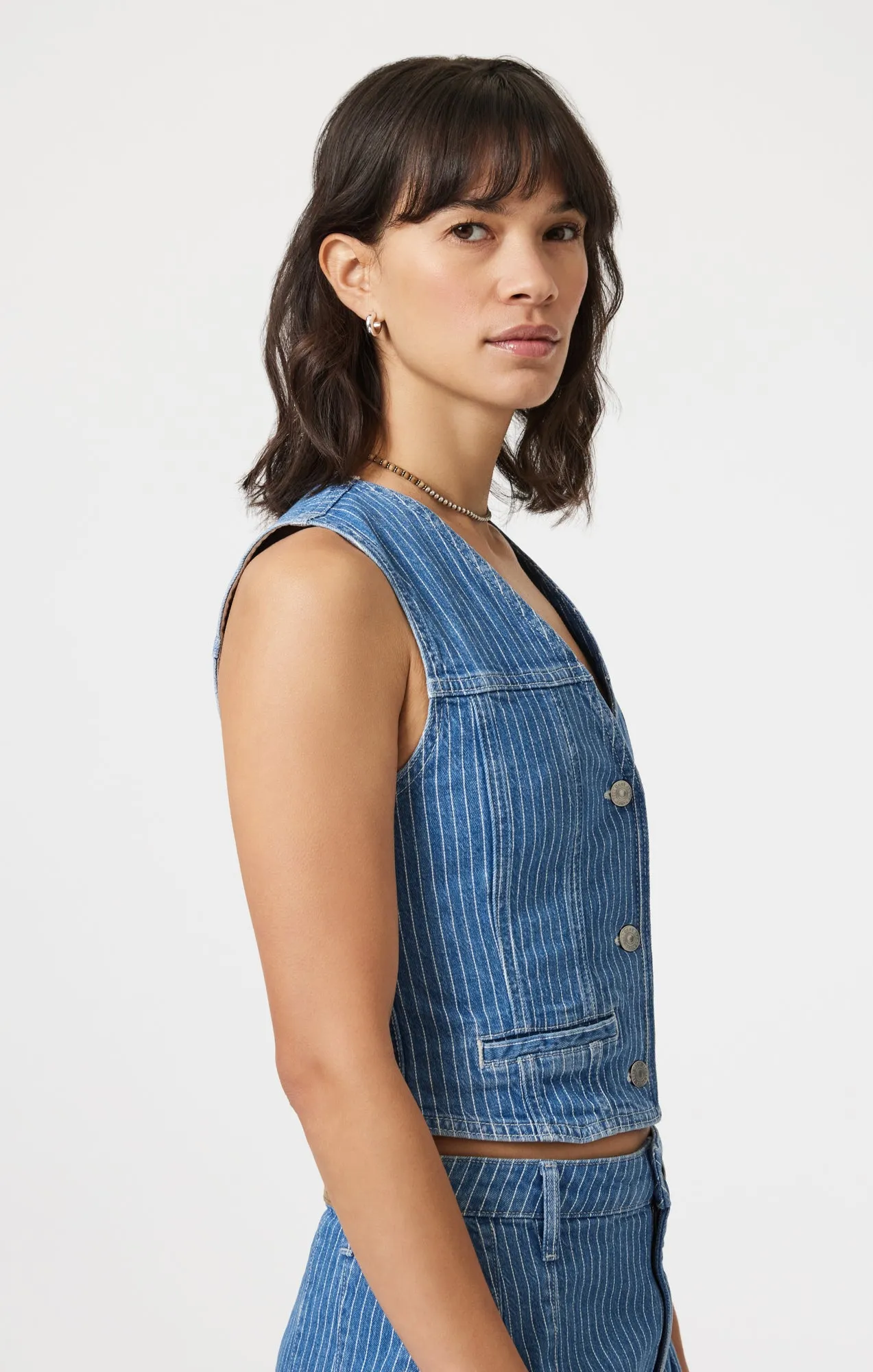 MERLIN VEST IN BLUE STRIPE DENIM