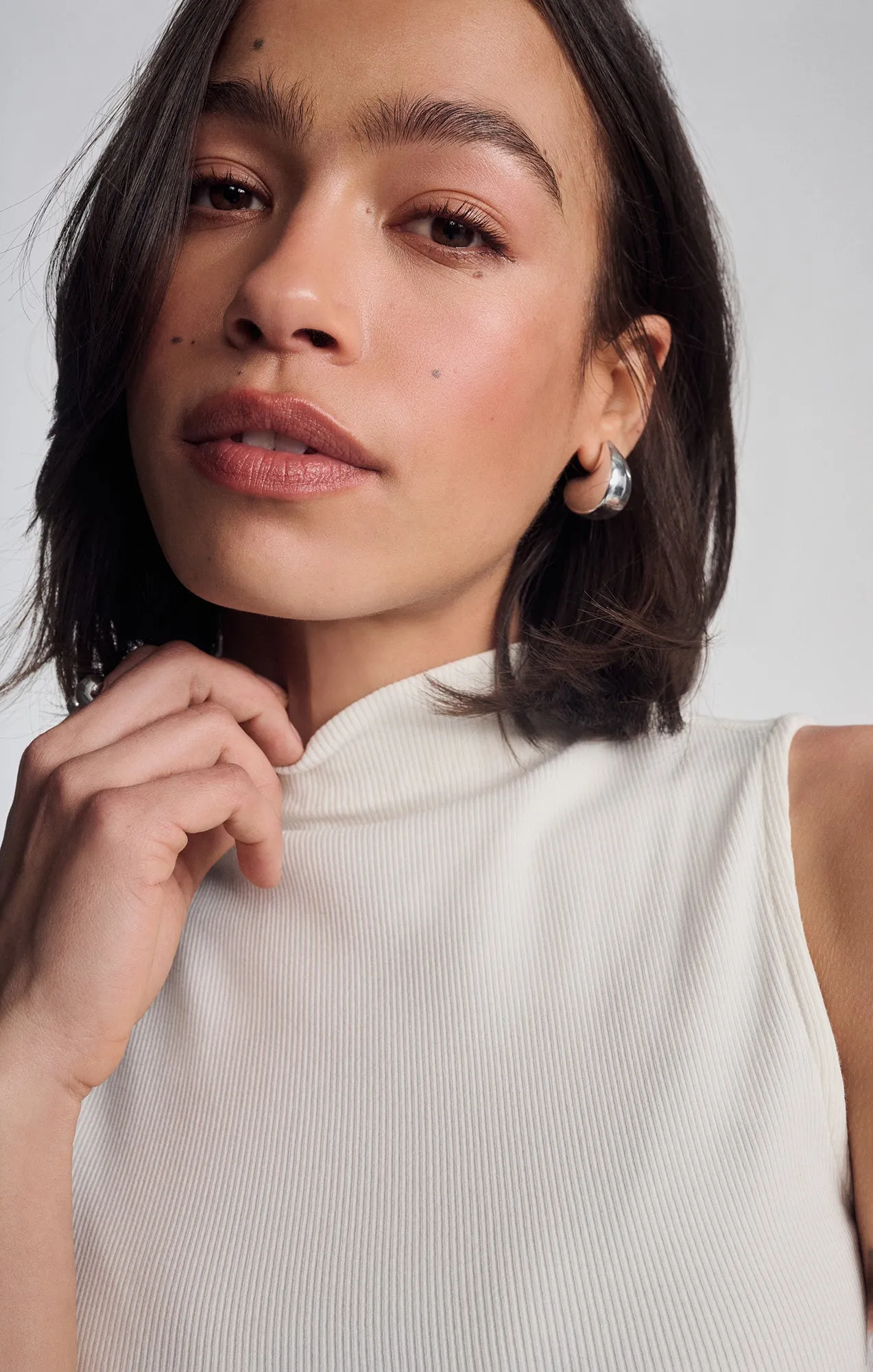 MOCK NECK TANK TOP IN ANTIQUE WHITE