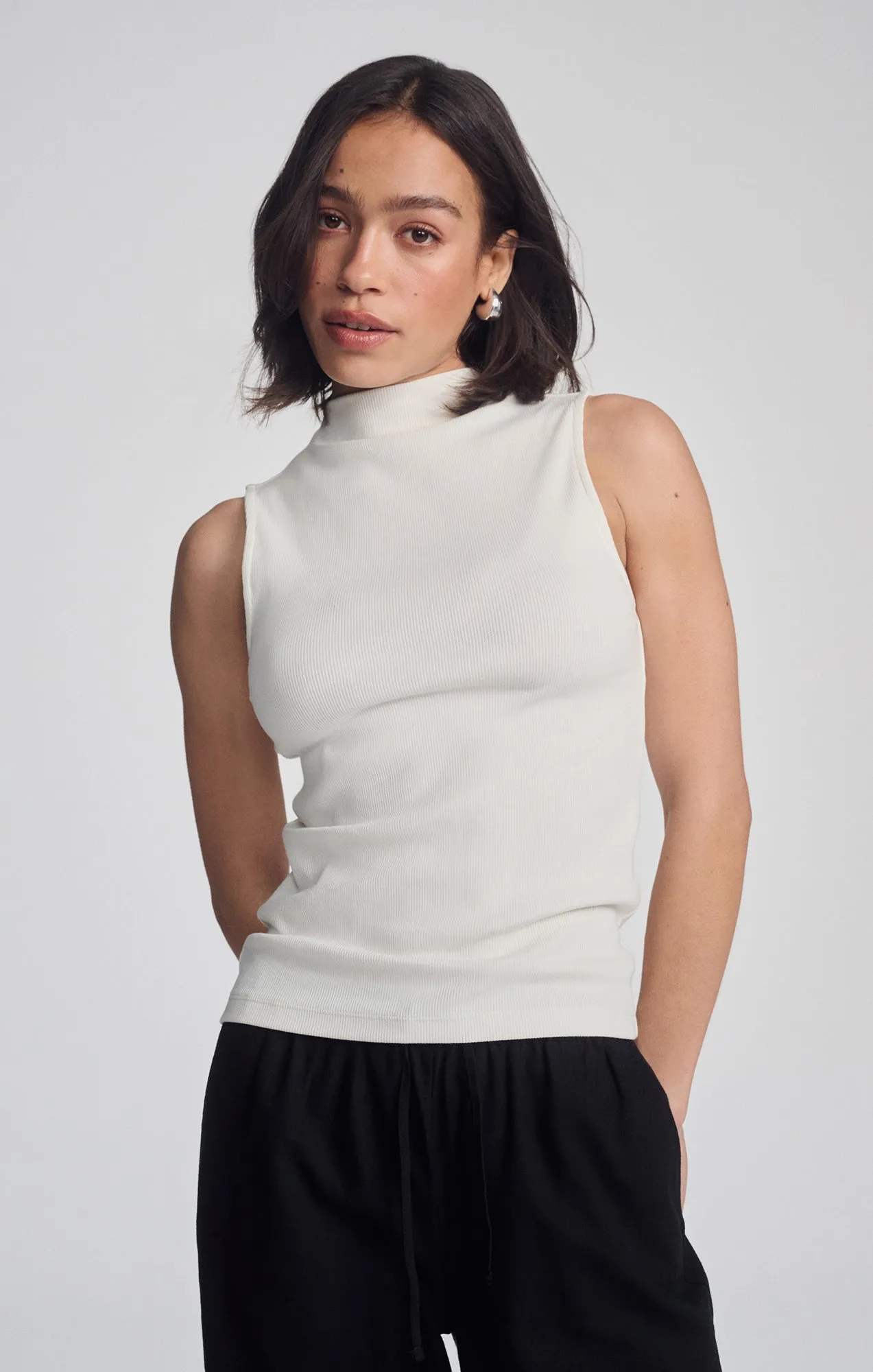 MOCK NECK TANK TOP IN ANTIQUE WHITE