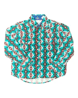 MontanaCo Green Aztec Print Kids Shirt B-1106