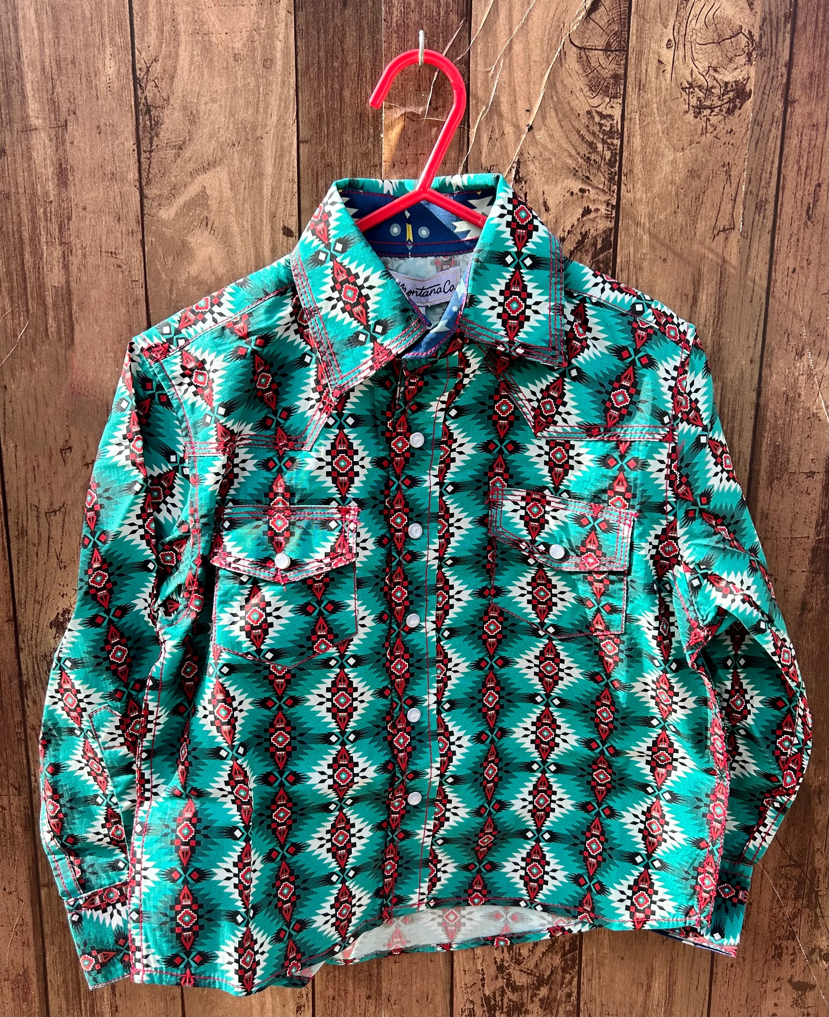 MontanaCo Green Aztec Print Kids Shirt B-1106