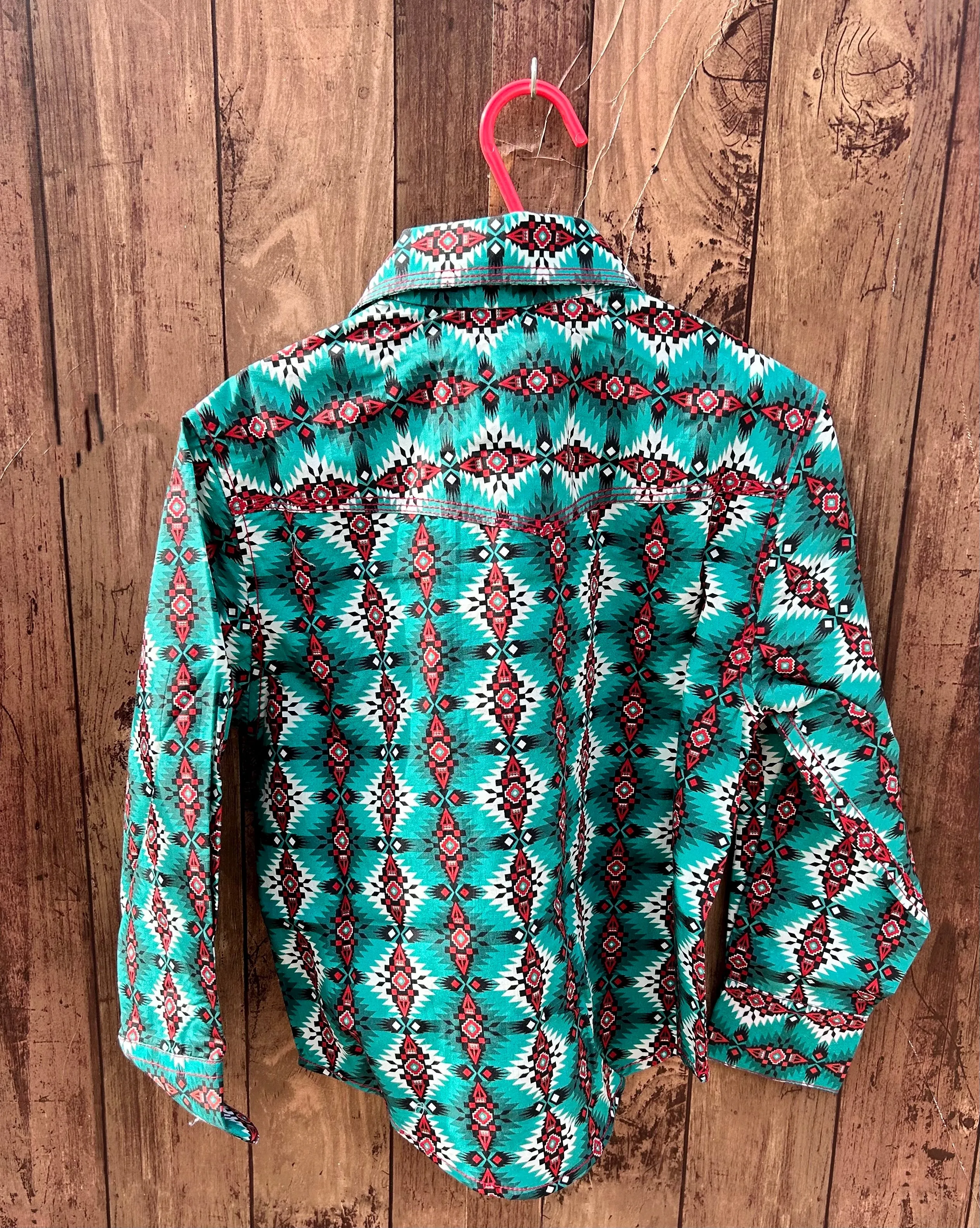 MontanaCo Green Aztec Print Kids Shirt B-1106