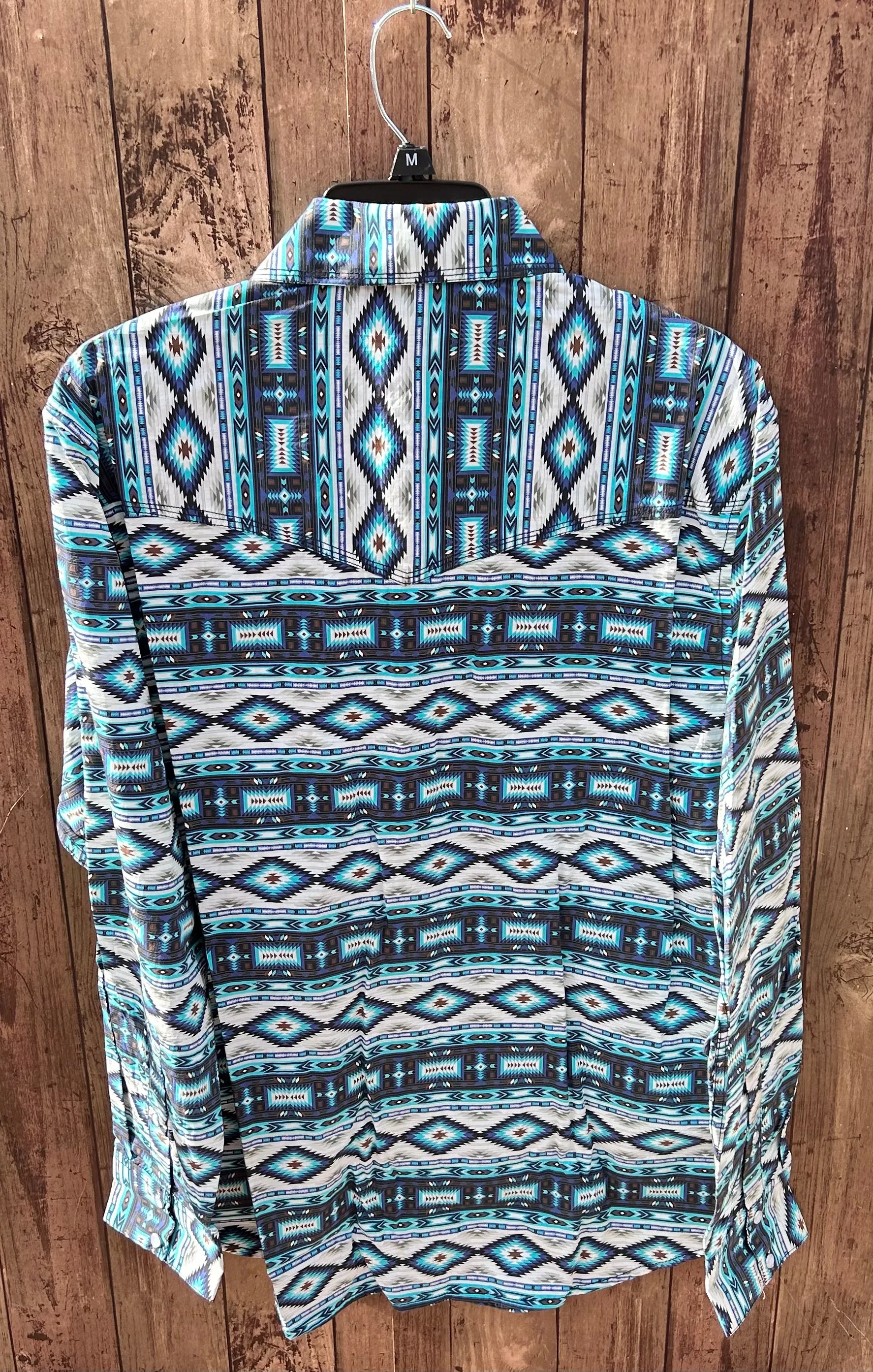 MontanaCo Men's Long Sleeved All Over Aztec in Blue Print Western Snap Shirt M-1105