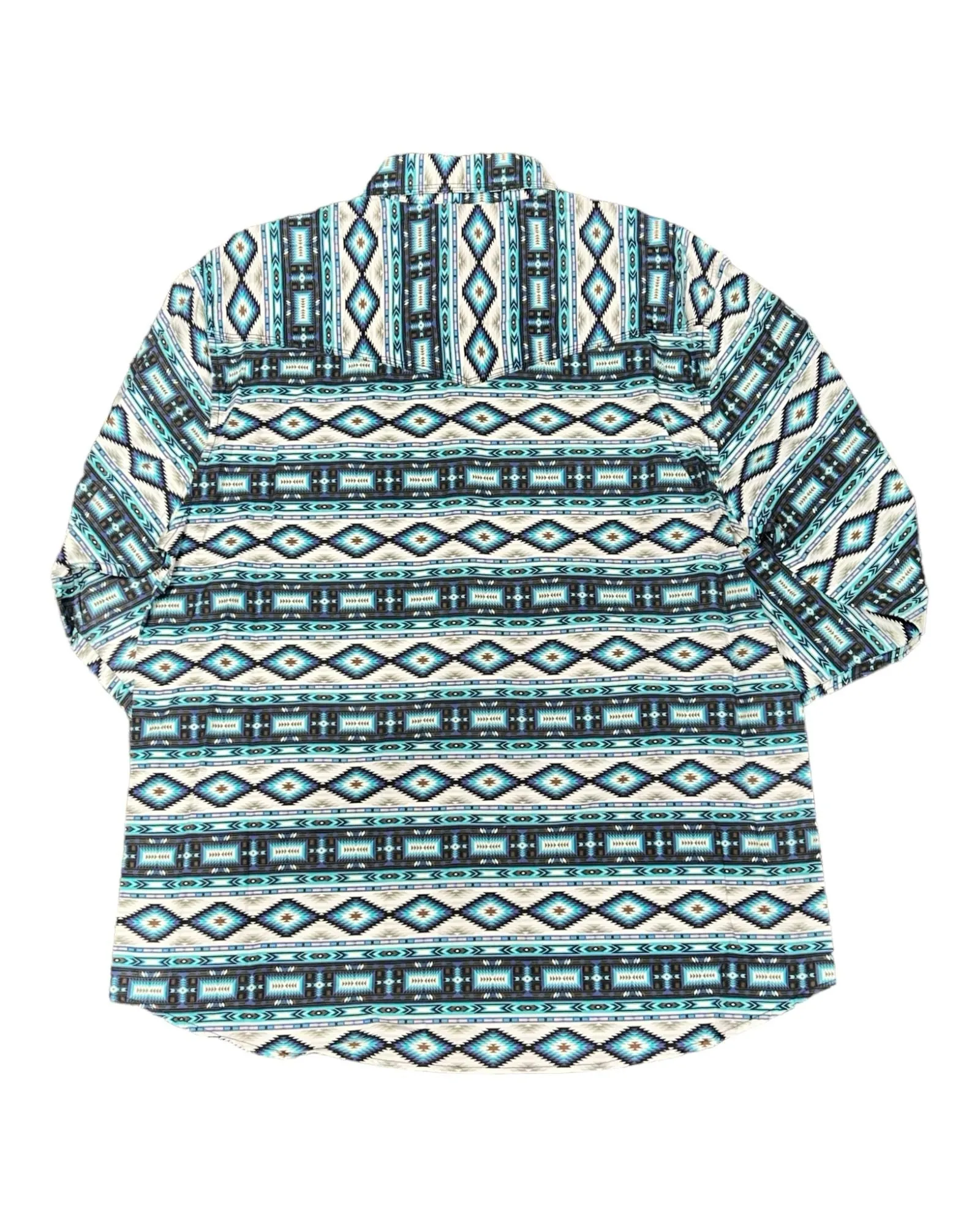 MontanaCo Men's Long Sleeved All Over Aztec in Blue Print Western Snap Shirt M-1105