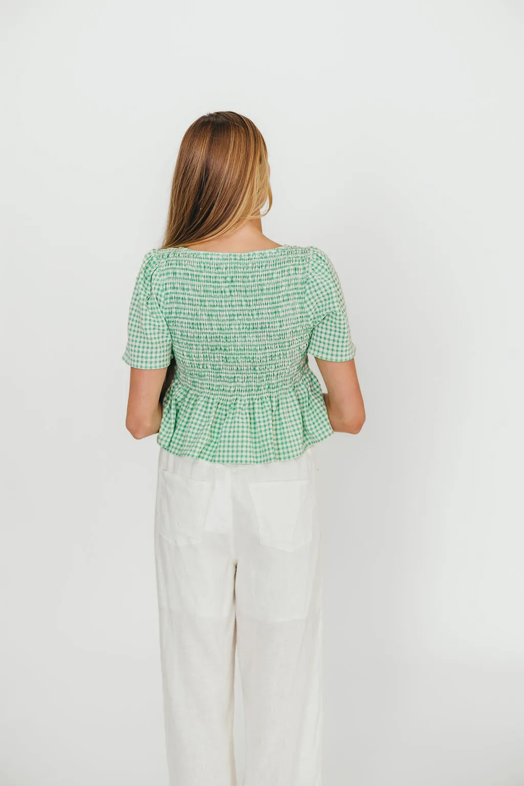 Murphy Smocked Puff Sleeve Blouse in Green
