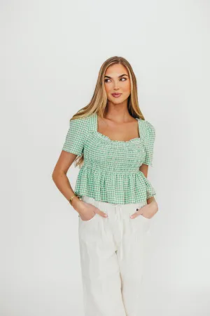 Murphy Smocked Puff Sleeve Blouse in Green