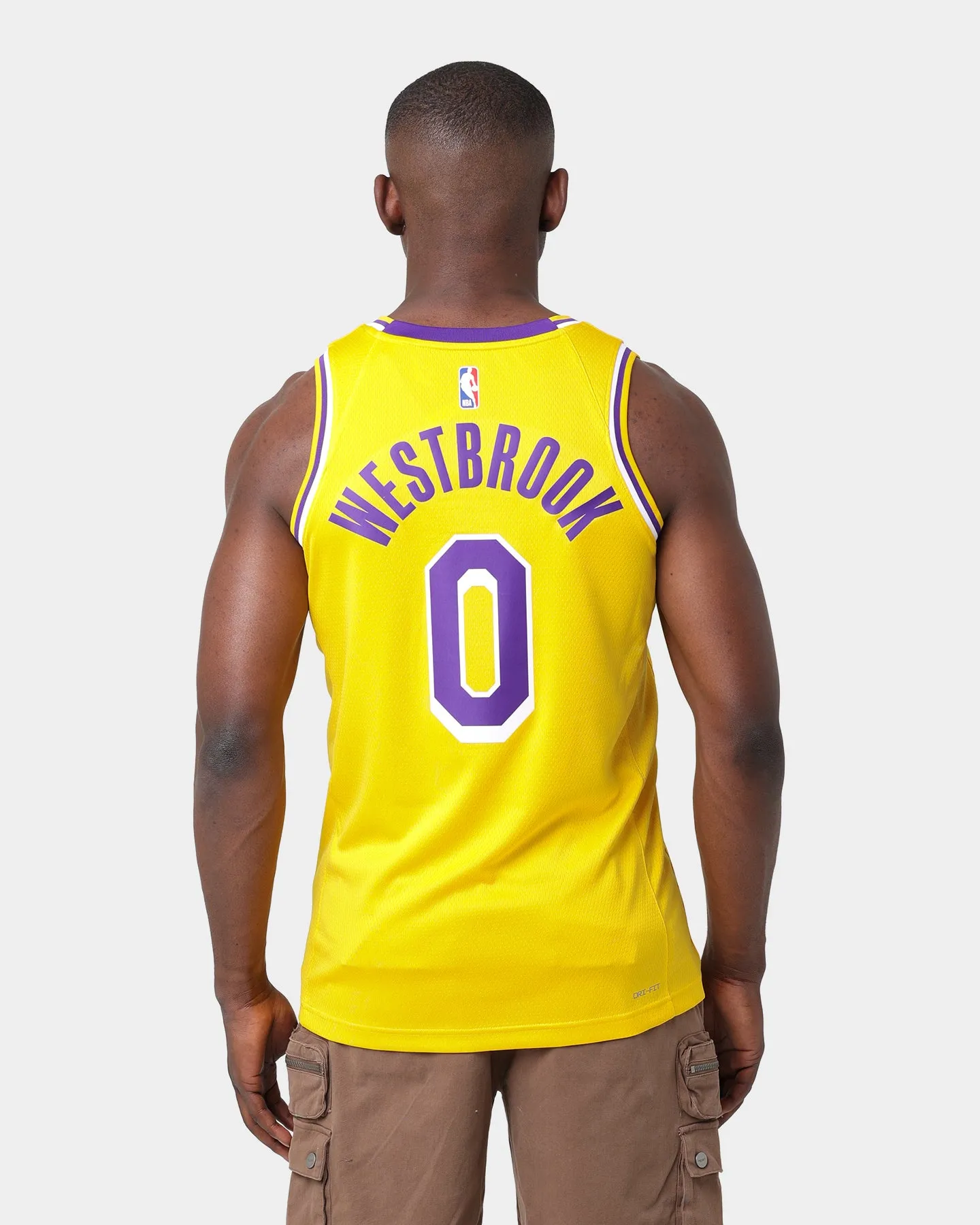 Nikle Los Angeles Lakers Russell Westbrook #0 Icon Swingman Jersey Amarillo/Field