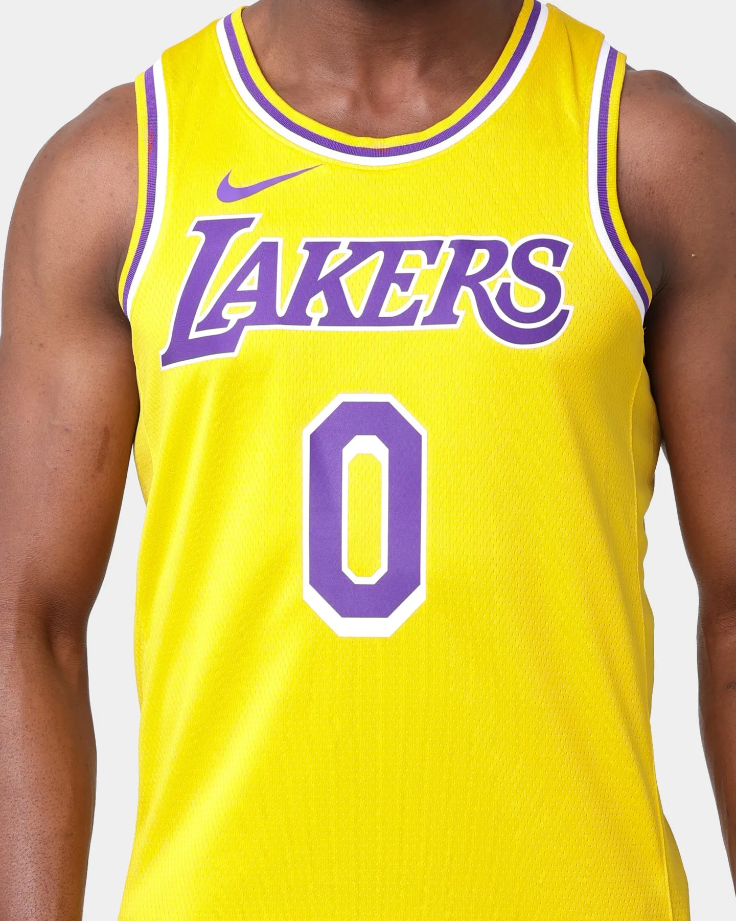 Nikle Los Angeles Lakers Russell Westbrook #0 Icon Swingman Jersey Amarillo/Field