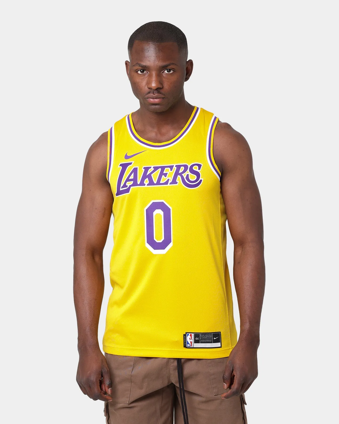 Nikle Los Angeles Lakers Russell Westbrook #0 Icon Swingman Jersey Amarillo/Field