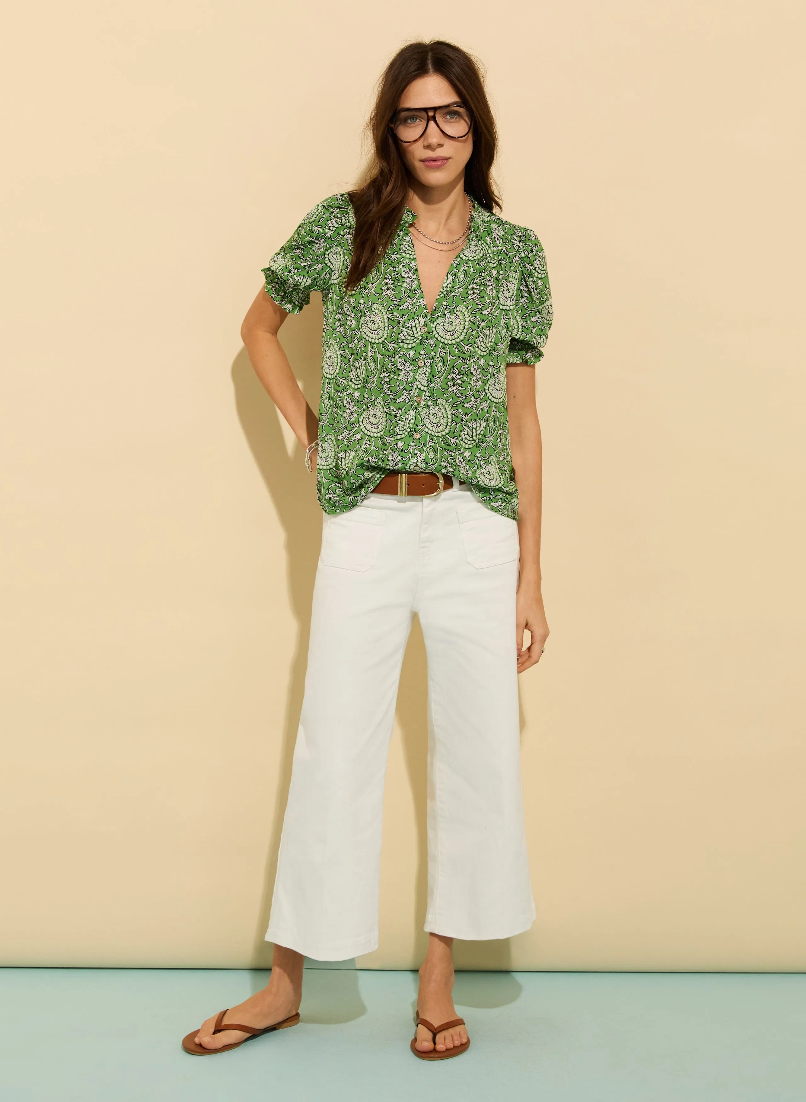 Nolan LENZING™ ECOVERO™ Printed Blouse | Green Woodblock Floral