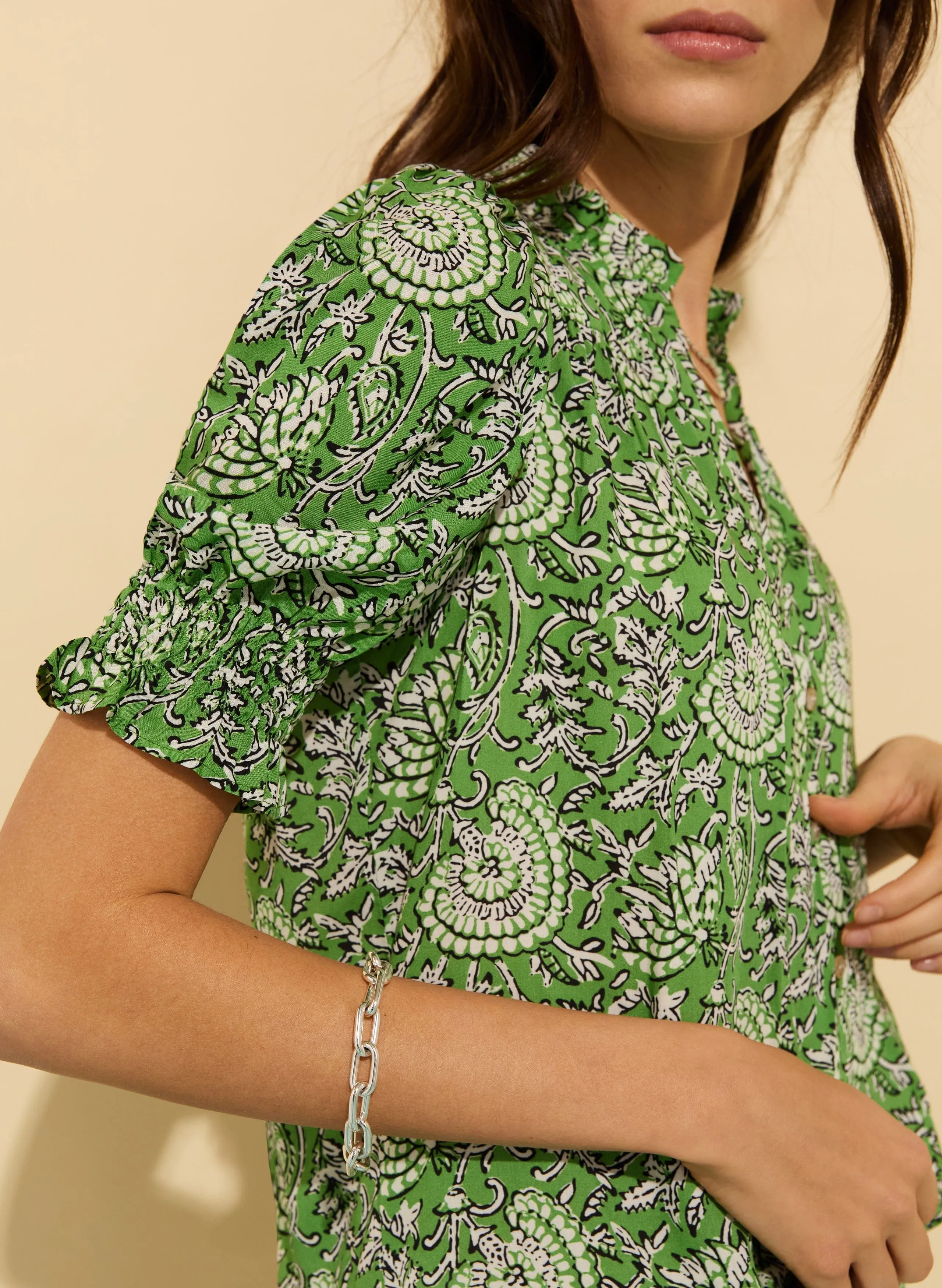 Nolan LENZING™ ECOVERO™ Printed Blouse | Green Woodblock Floral