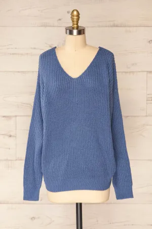 Patras Blue | V-Neck Knitted Sweater