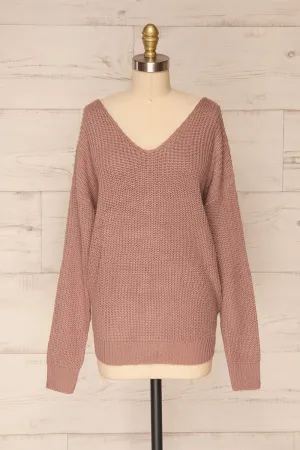 Patras Mauve | V-Neck Knitted Sweater