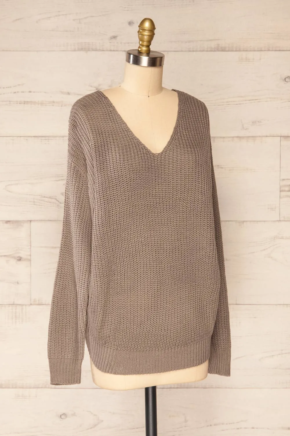 Patras Taupe | V-Neck Knitted Sweater