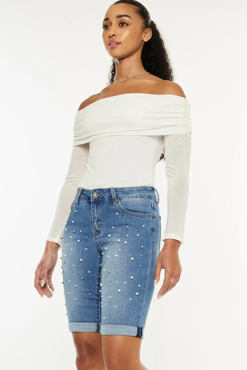 Pearly Mid Rise Bermuda Shorts