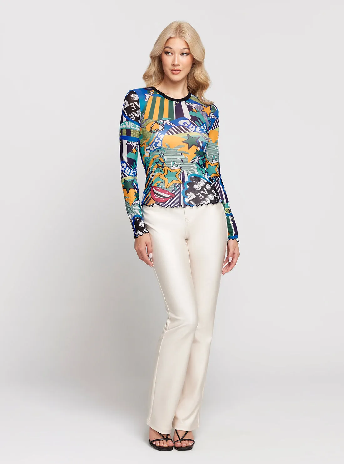 Pop Print Long Sleeve Mesh Dora Top