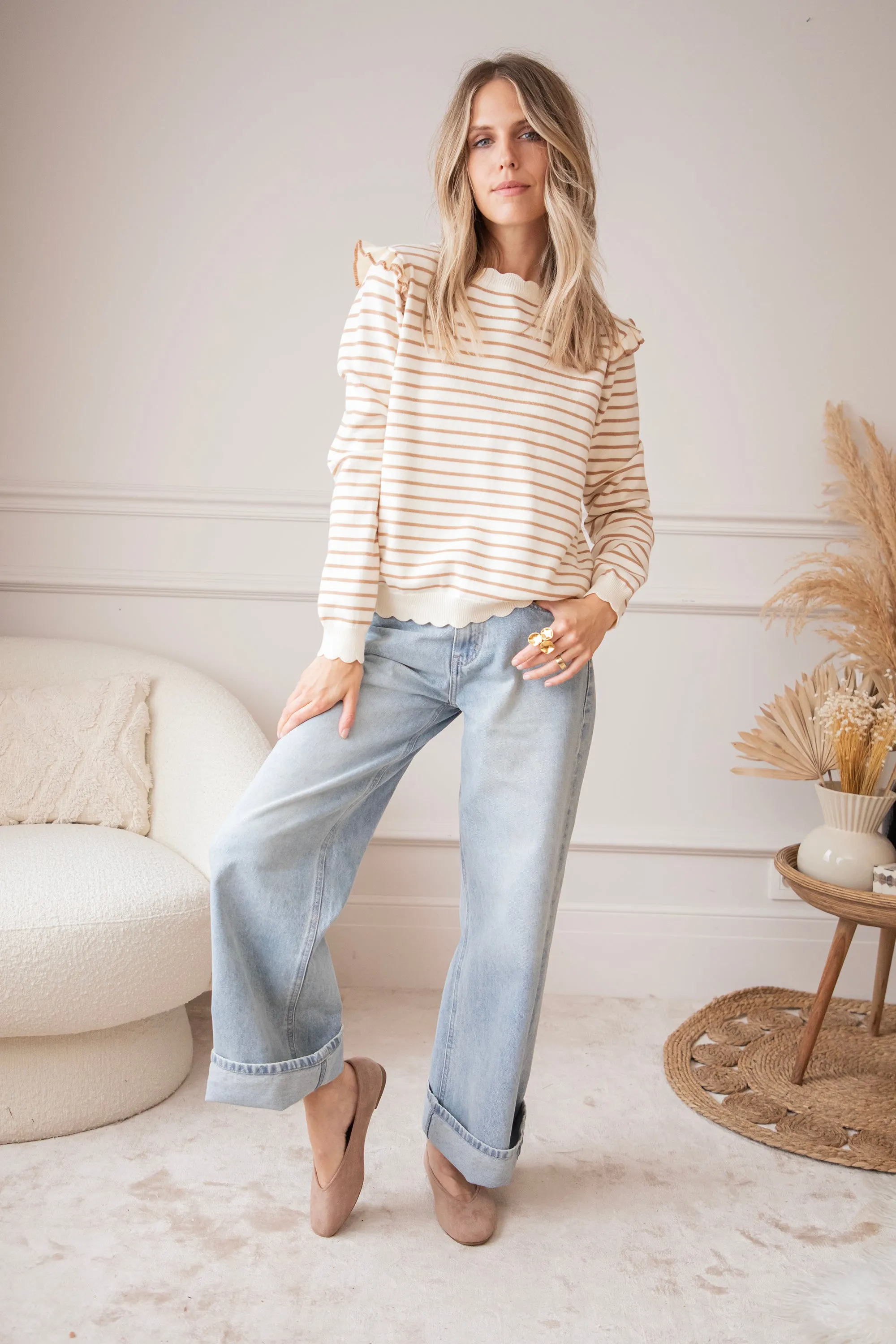 Rylie Stripe Taupe - Trui