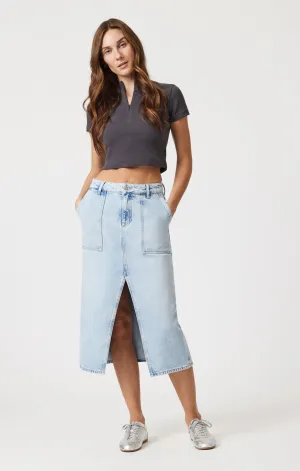 SAVINA DENIM SKIRT IN BLEACHED WELL BLUE
