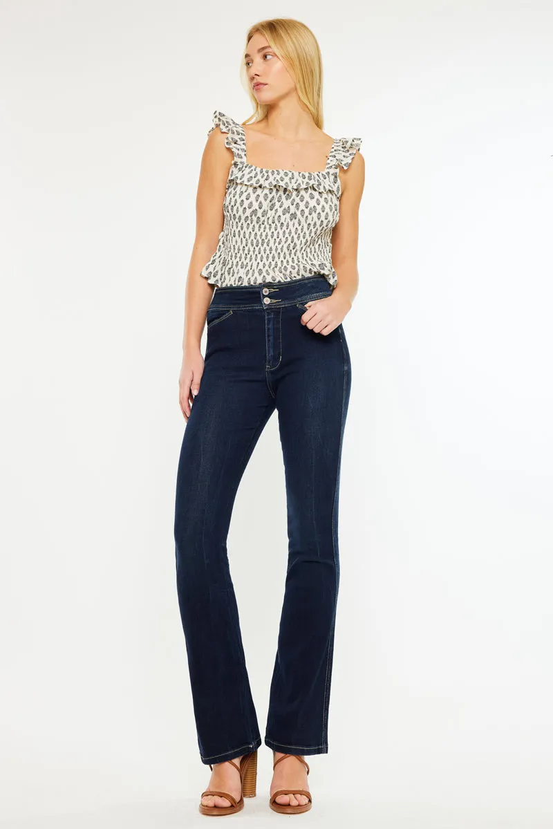 Seren High Rise Exposed Button Bootcut Jeans