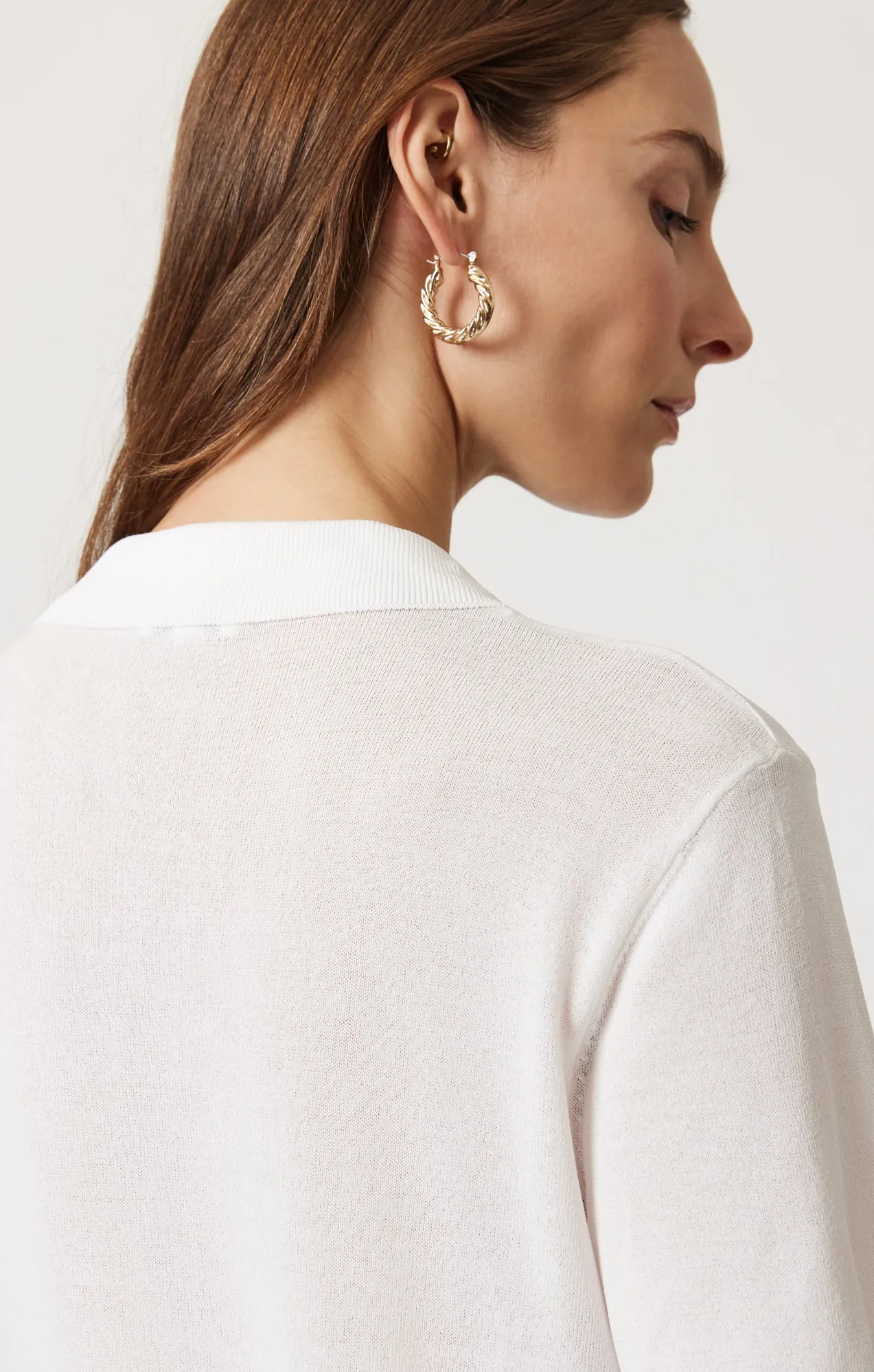 SHORT SLEEVE POLO CARDIGAN IN ANTIQUE