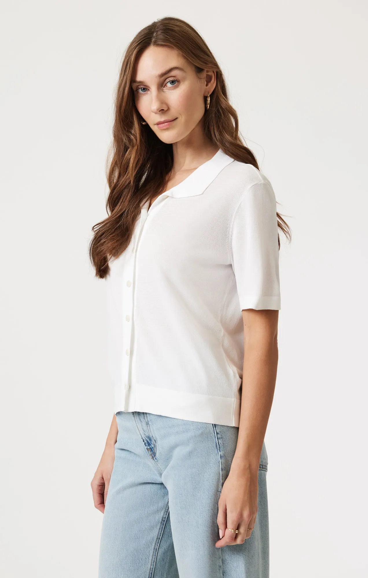 SHORT SLEEVE POLO CARDIGAN IN ANTIQUE