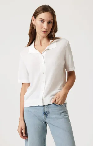 SHORT SLEEVE POLO CARDIGAN IN ANTIQUE