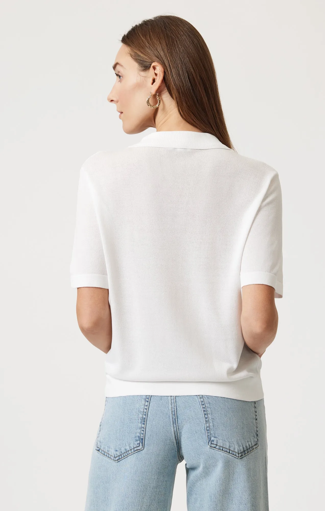 SHORT SLEEVE POLO CARDIGAN IN ANTIQUE