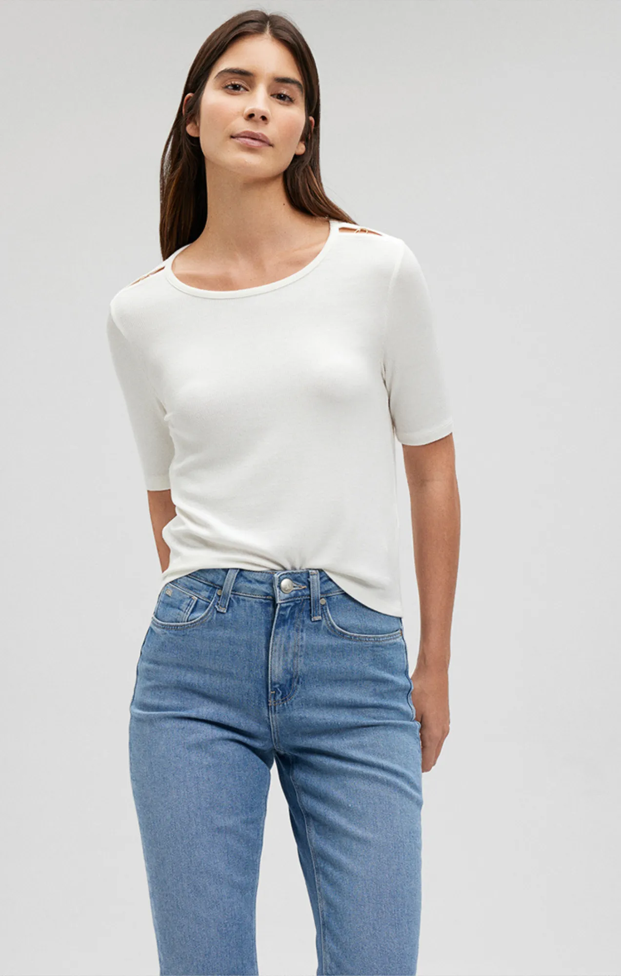SHOULDER SLIT SHIRT IN ANTIQUE WHITE