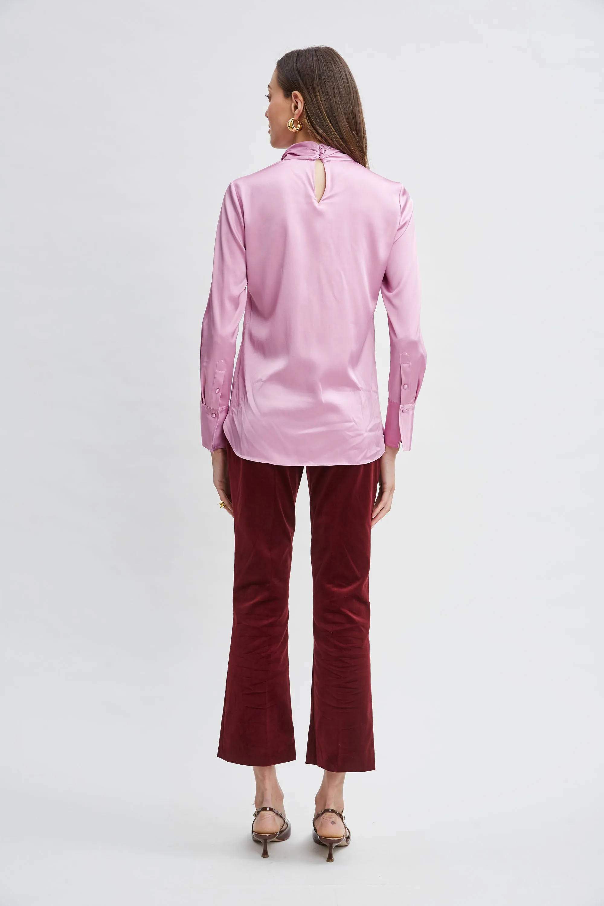 Silk Satin Twist Neck Shirt