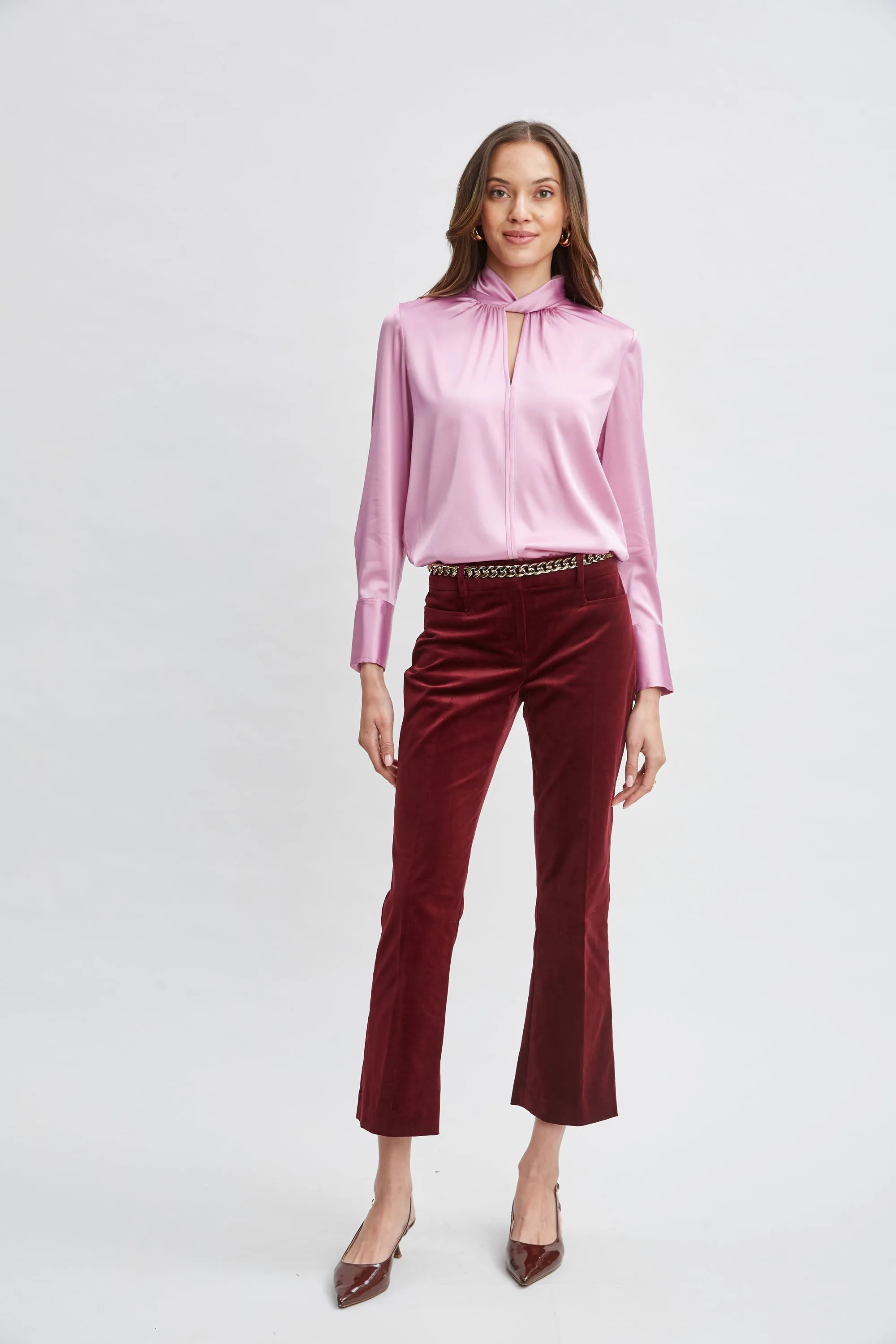 Silk Satin Twist Neck Shirt