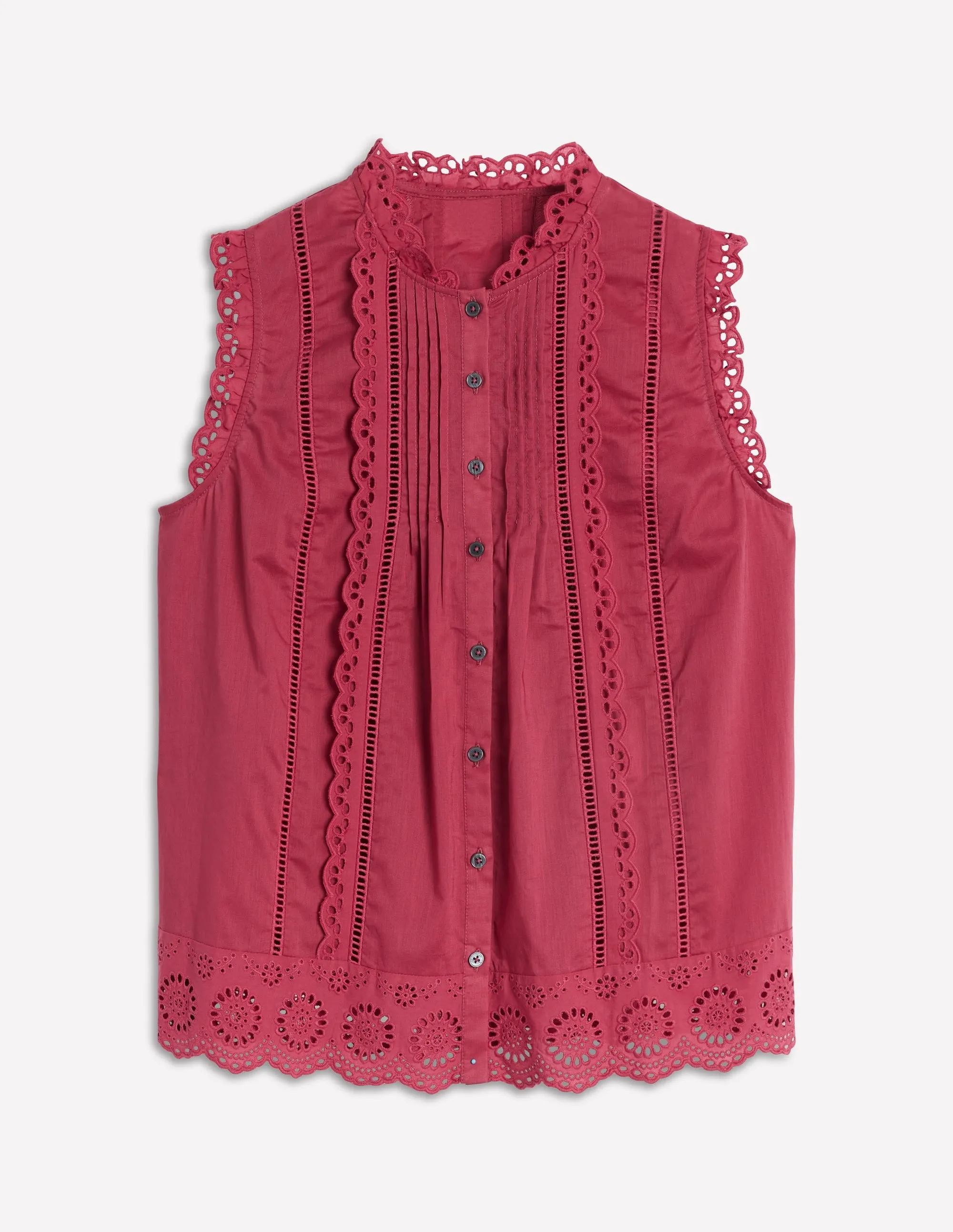 Sleeveless Broderie Top-Terracotta Red