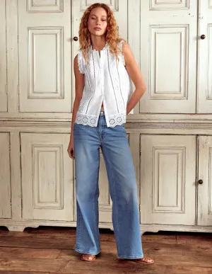 Sleeveless Broderie Top-White