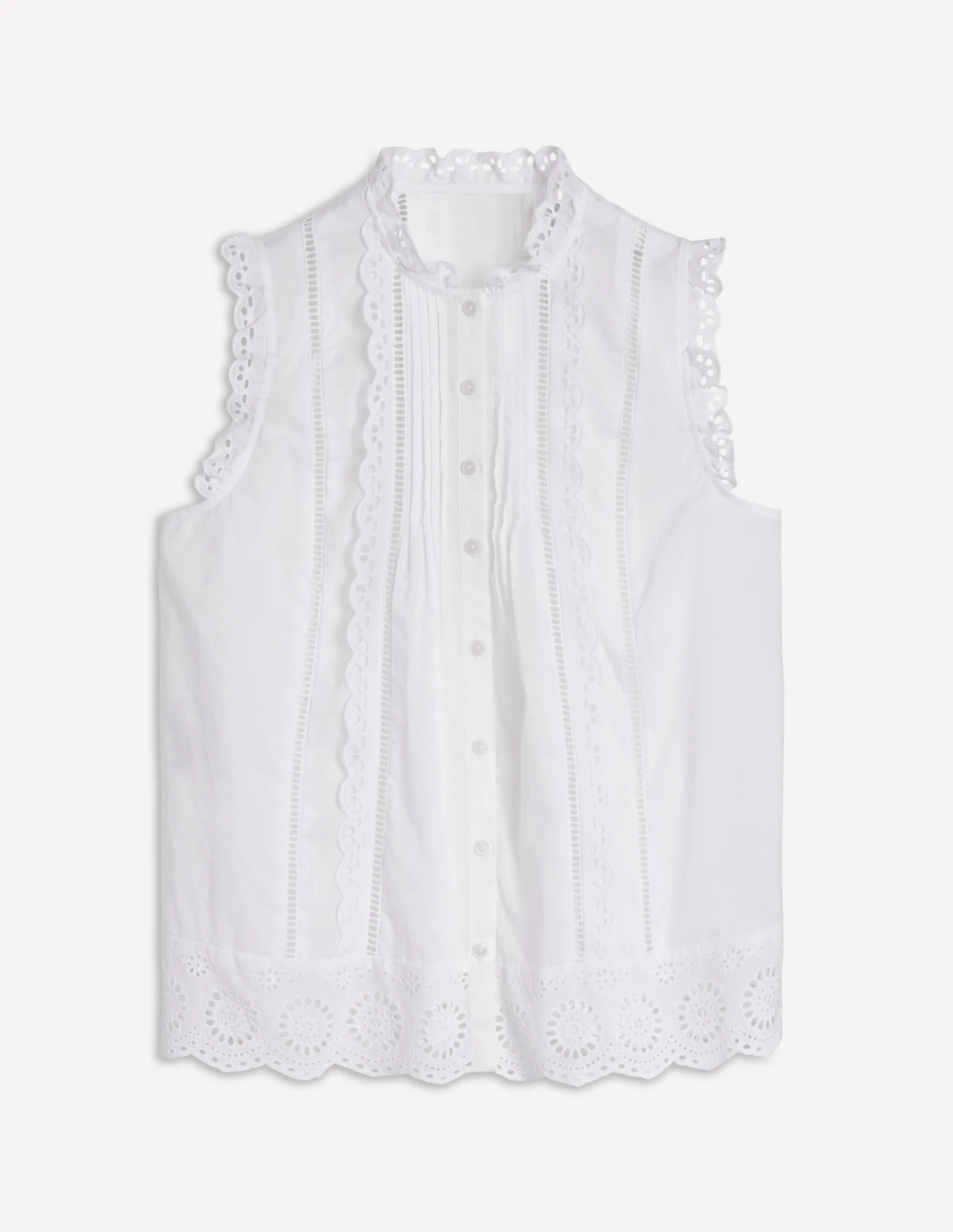 Sleeveless Broderie Top-White