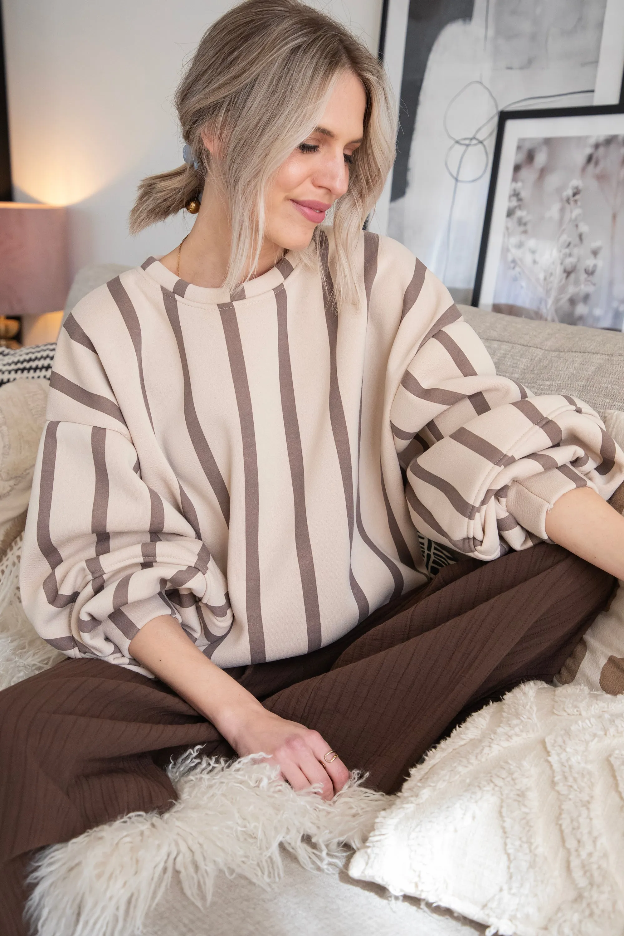 Snuggle Up In Stripes Beige/Brown - Sweater